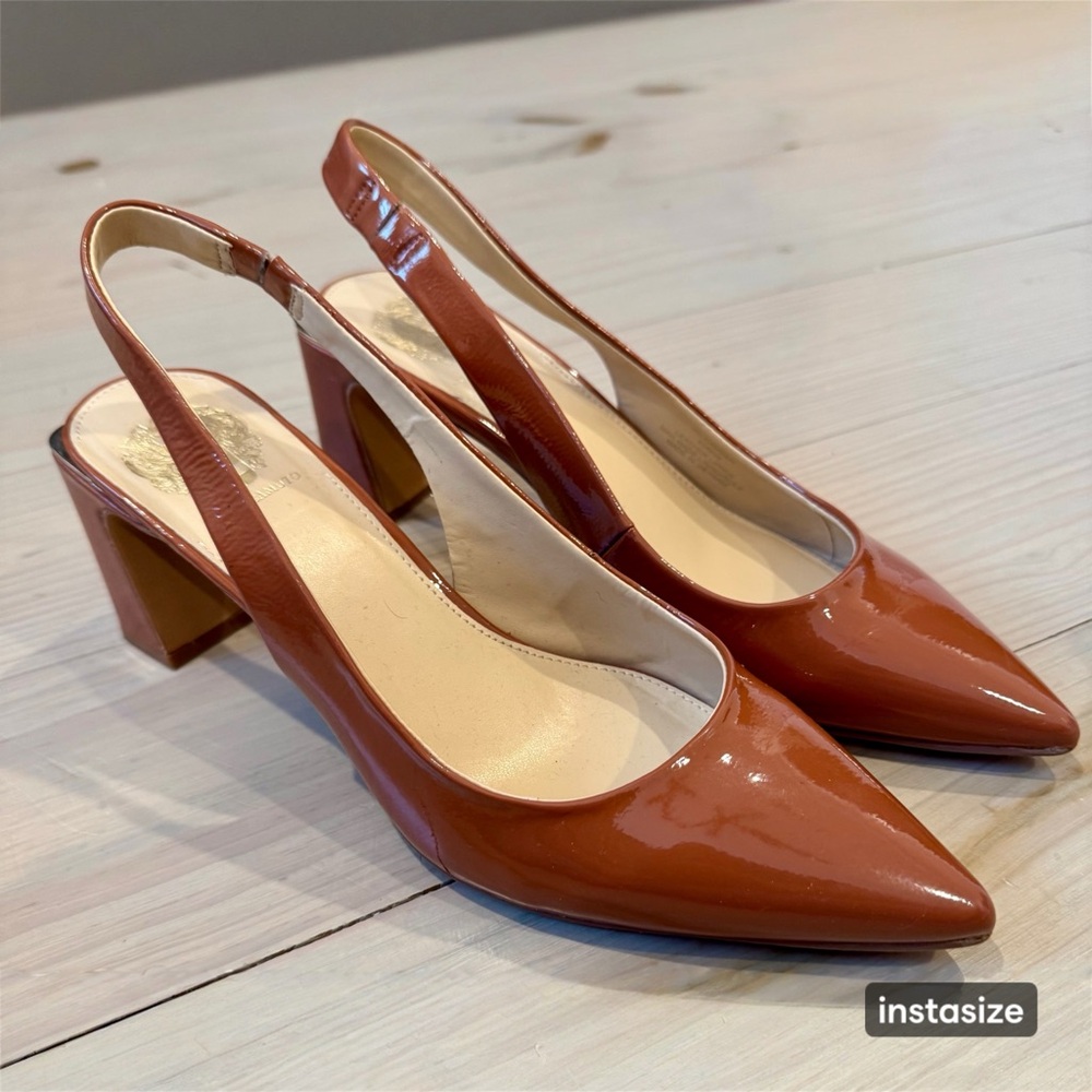 Vince Camuto Brown Patent Slingback Heels